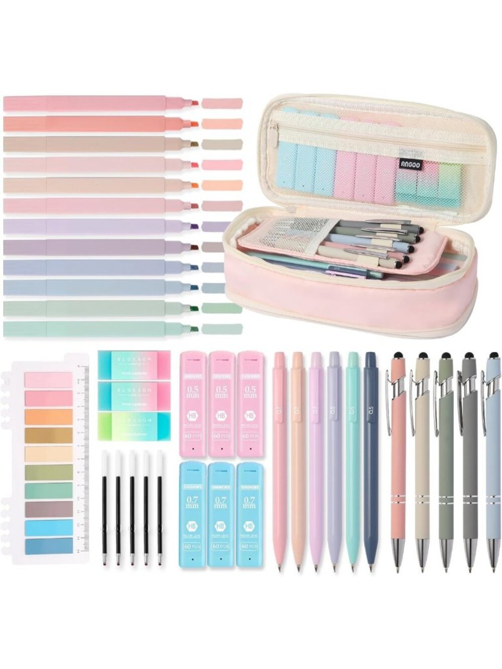 39PCS Aesthetic School Supplies Set, Cute Pencil Case, Pastel Highlighters